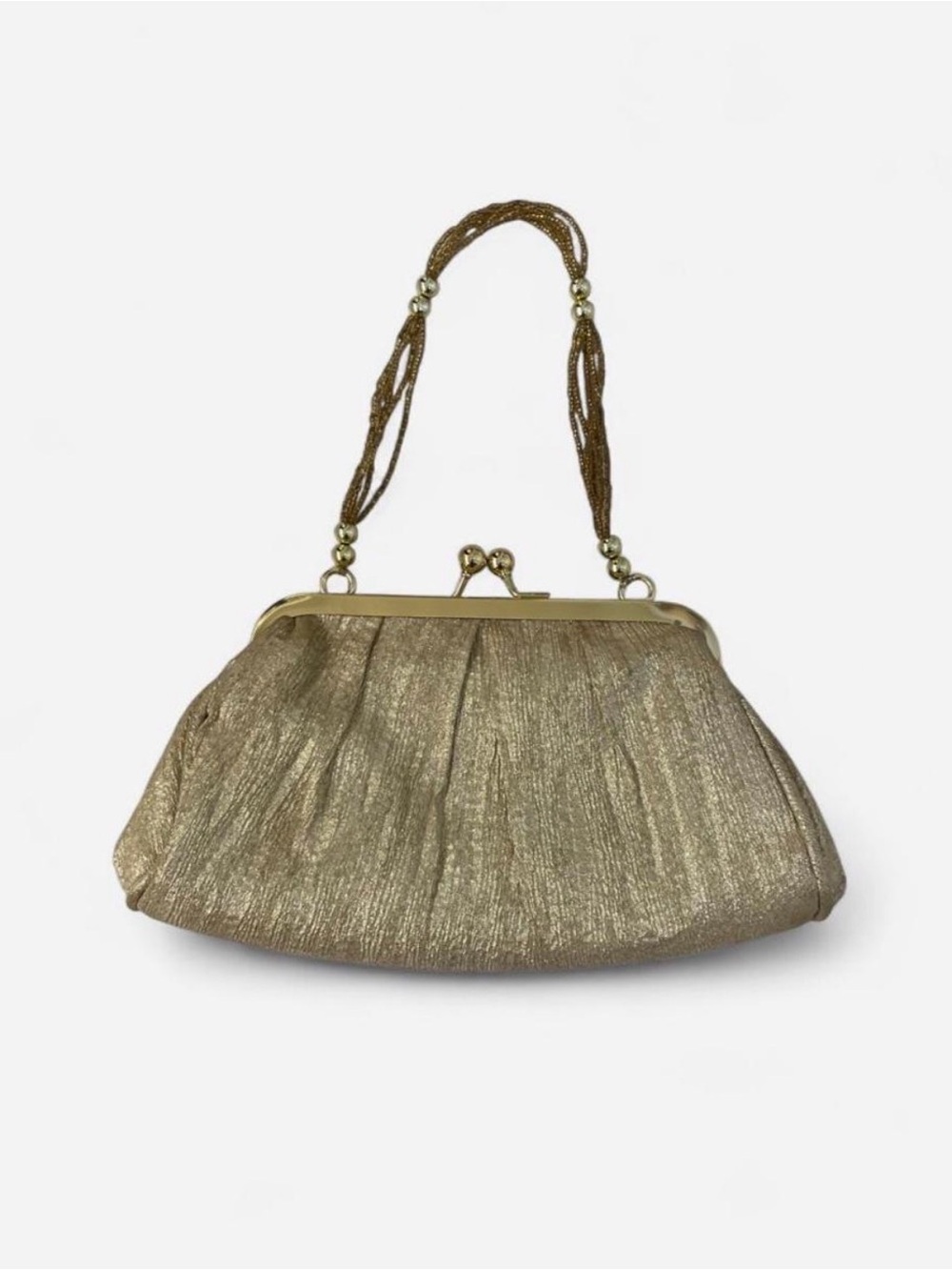 La Regale Gold Metallic Evening Clutch with Beaded Strap Wedding